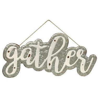 Galvanized Gather Wall Sign with Jute Rope Hanger - The Fox Decor